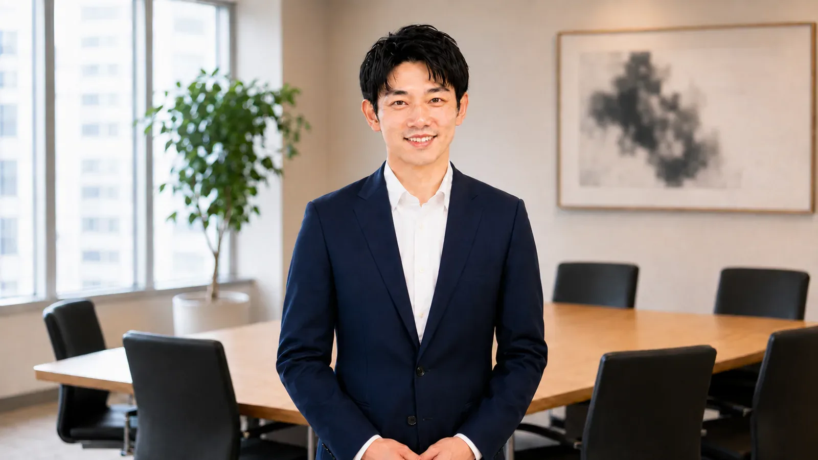 北海道支店の会議室に立つ遠山さん